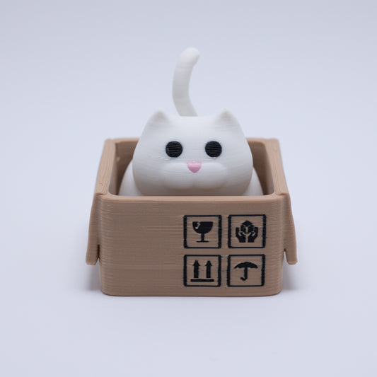 Box Cat Clicker Keychain (White)