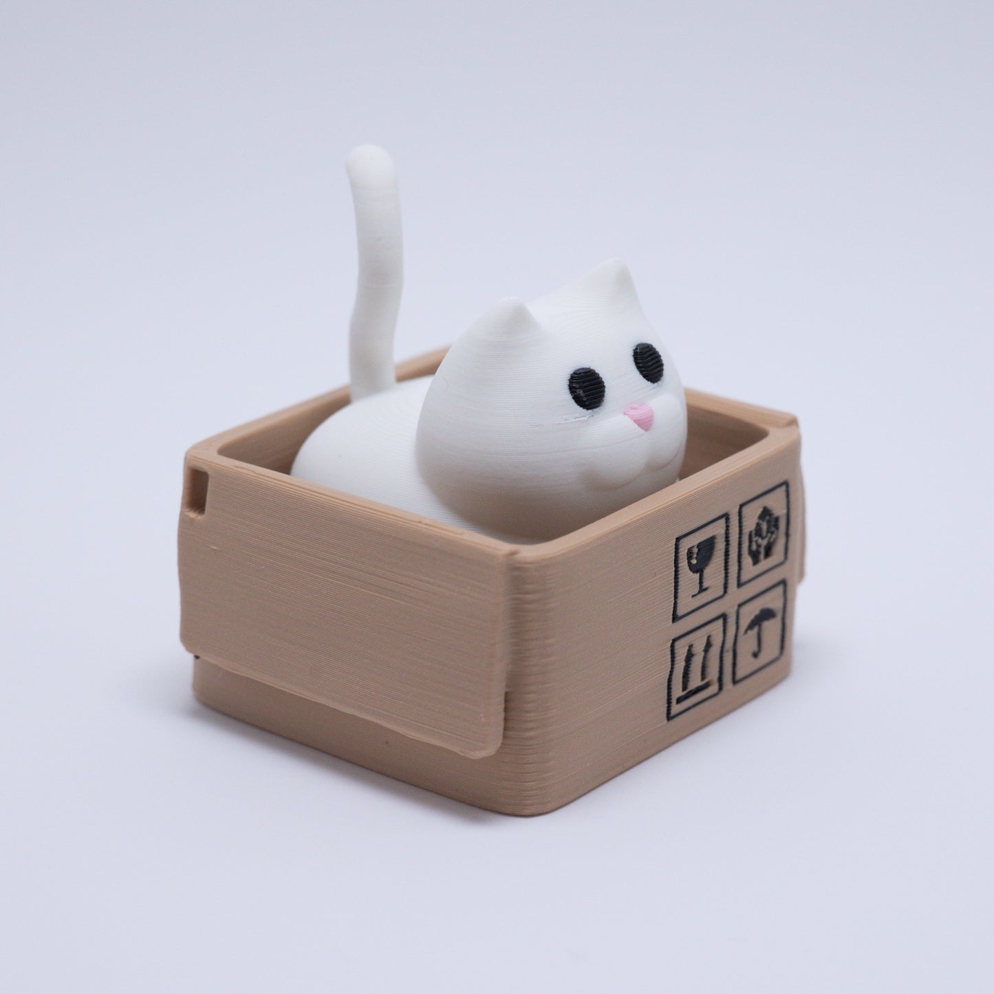 Box Cat Clicker Keychain (White)