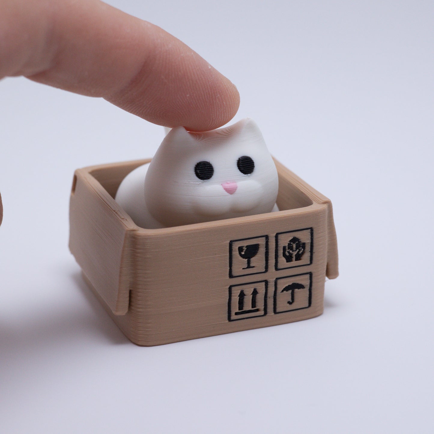 Box Cat Clicker Keychain (White)