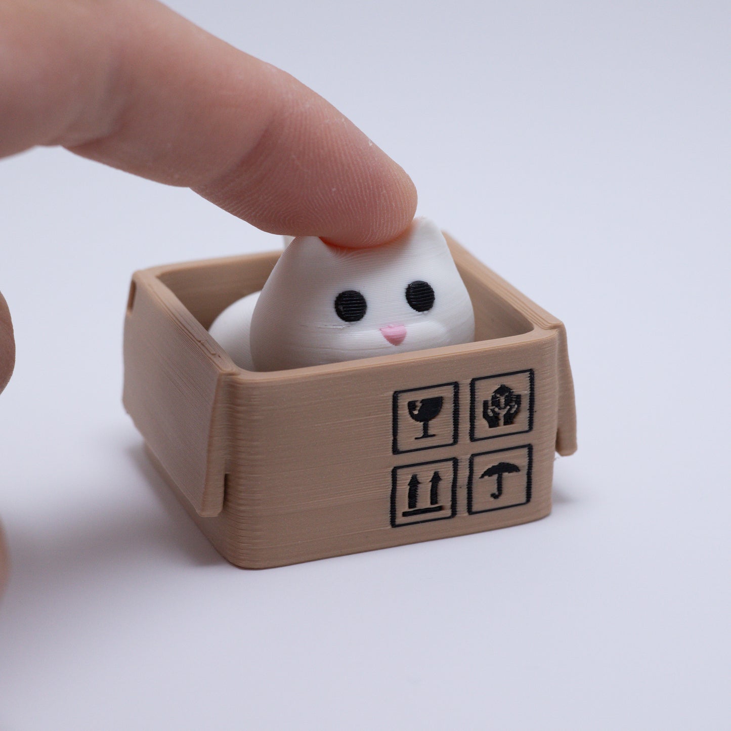 Box Cat Clicker Keychain (White)