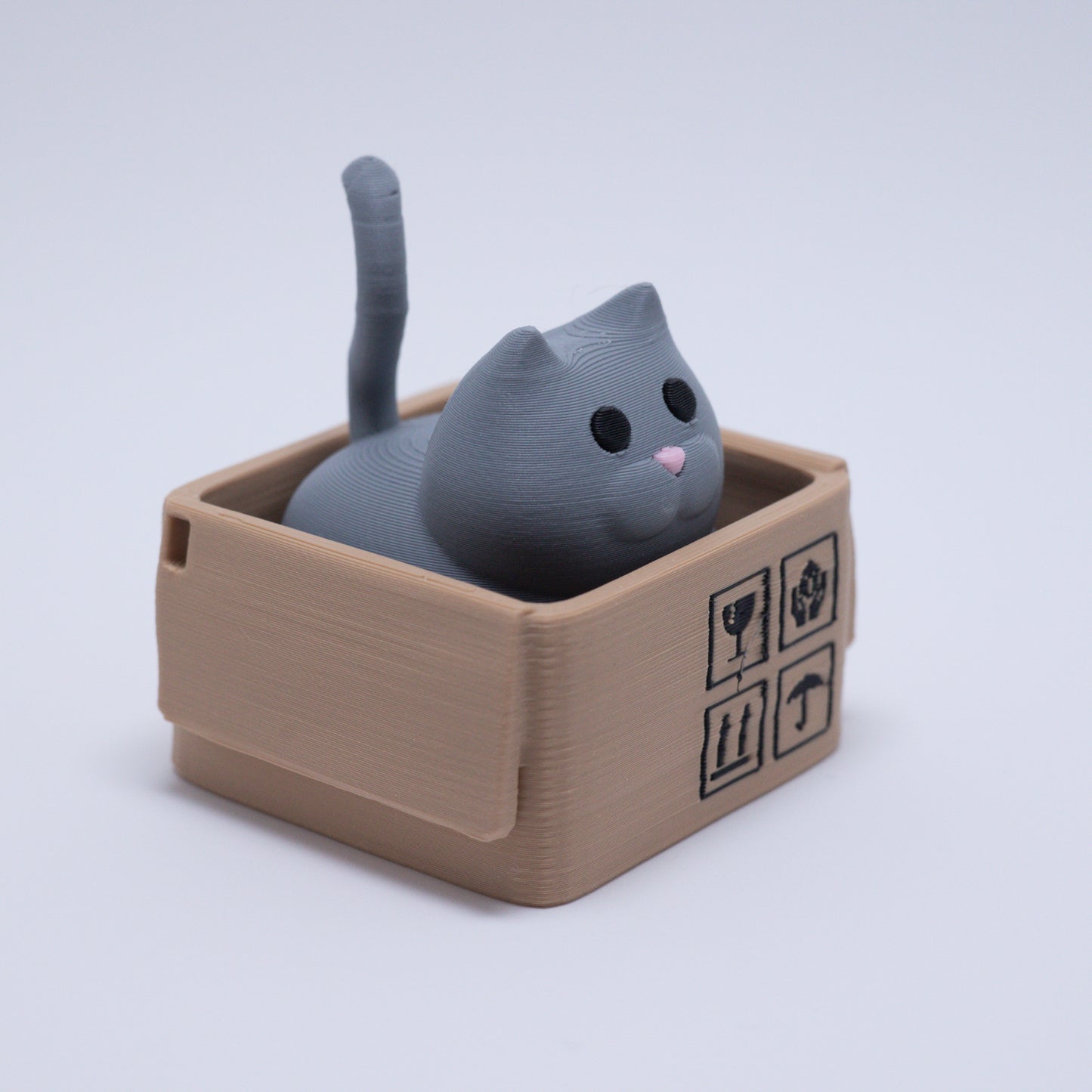 Box Cat Clicker Keychain (Grey)