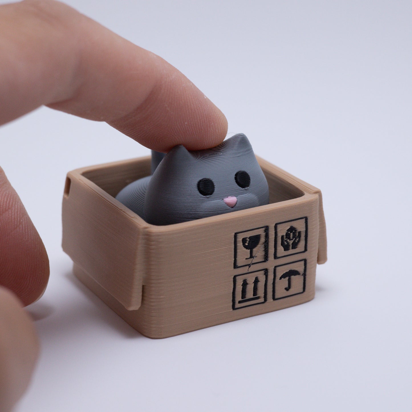 Box Cat Clicker Keychain (Grey)