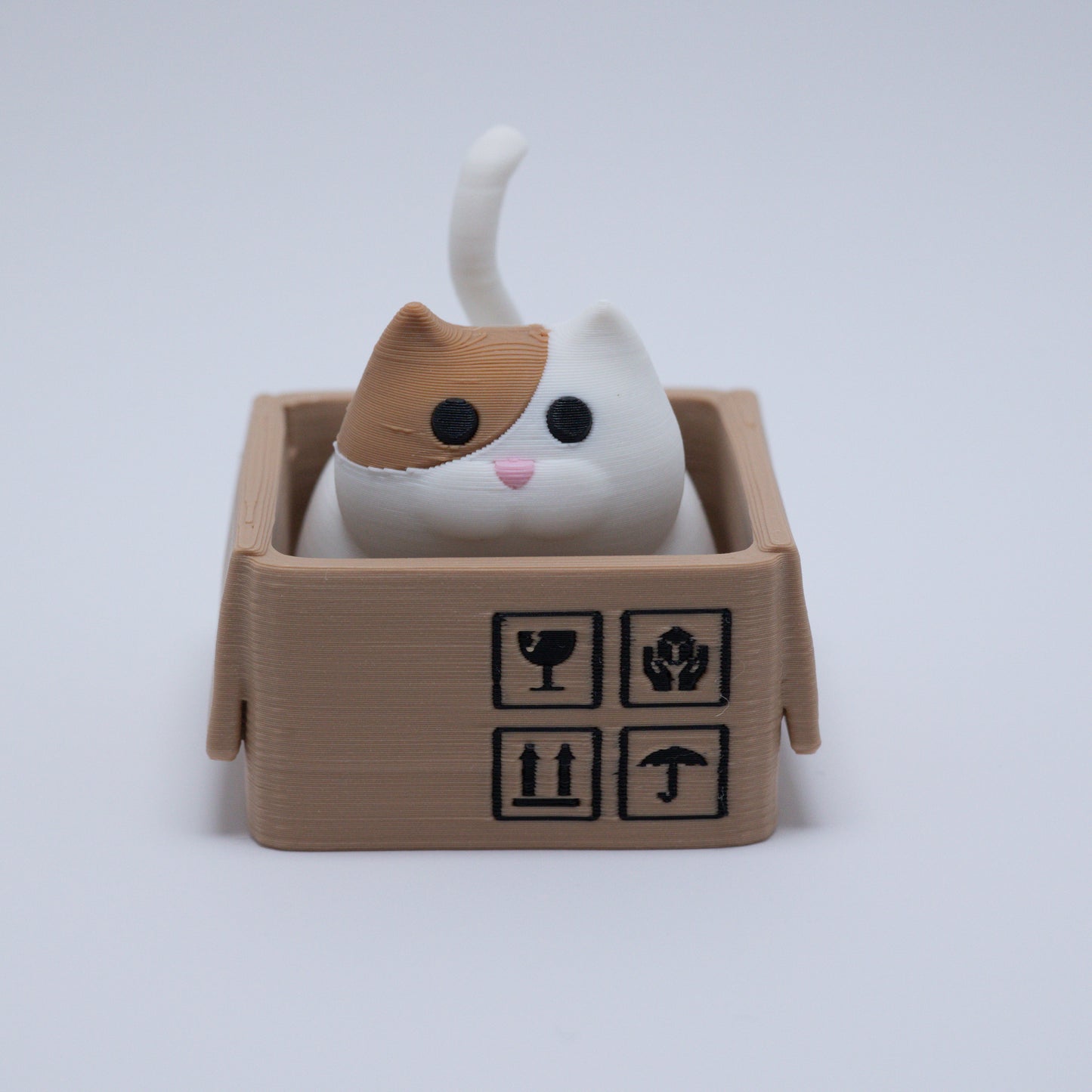 Box Cat Clicker Keychain (Brown/White)