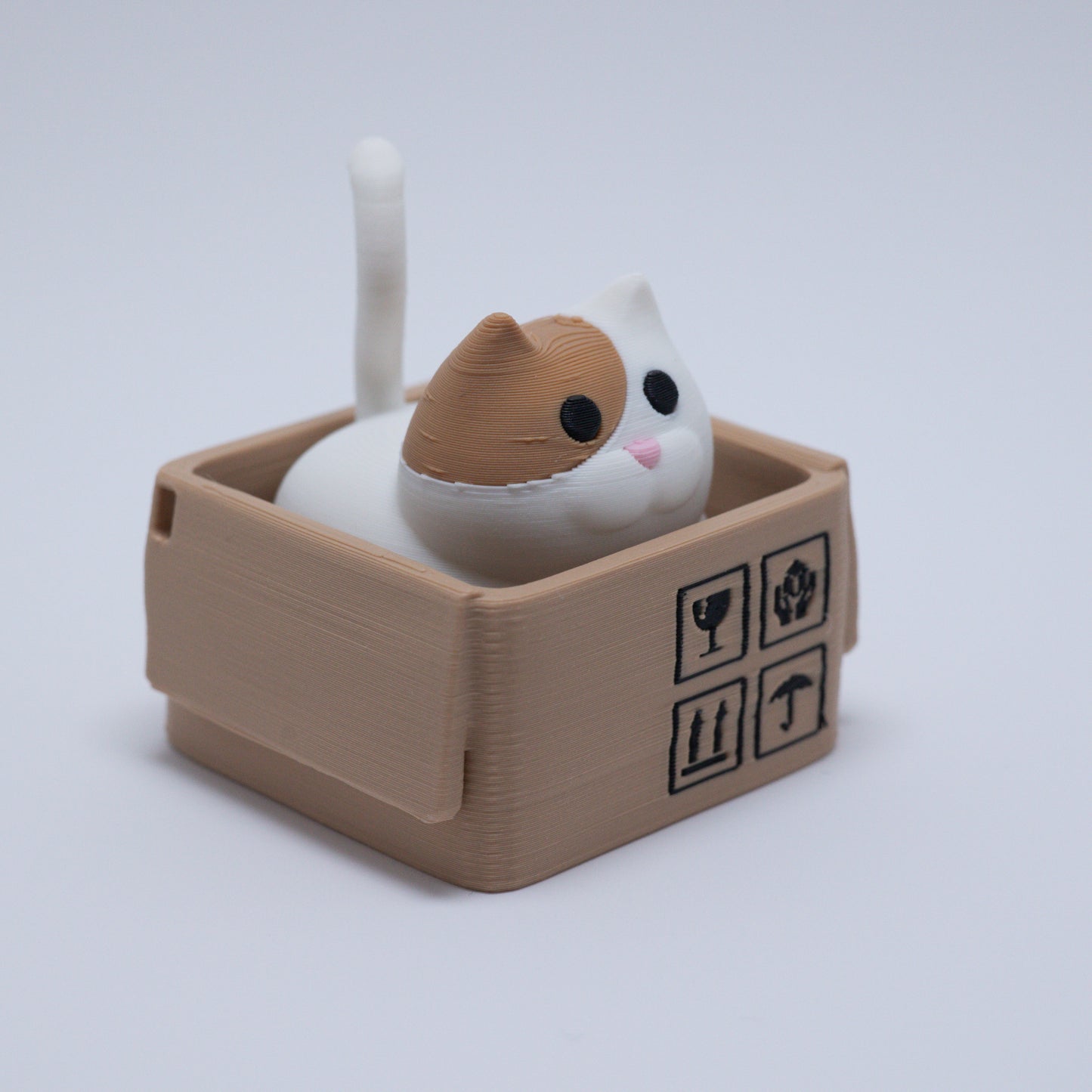 Box Cat Clicker Keychain (Brown/White)