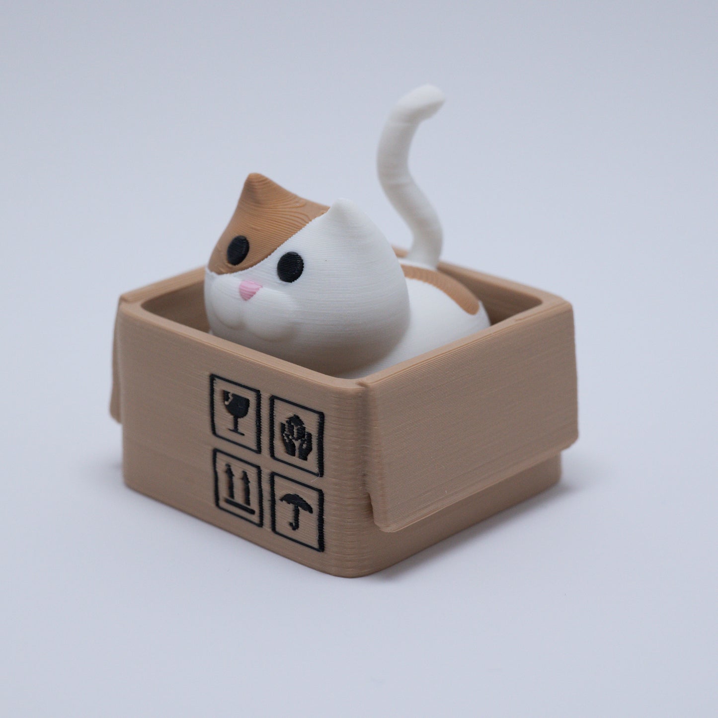 Box Cat Clicker Keychain (Brown/White)